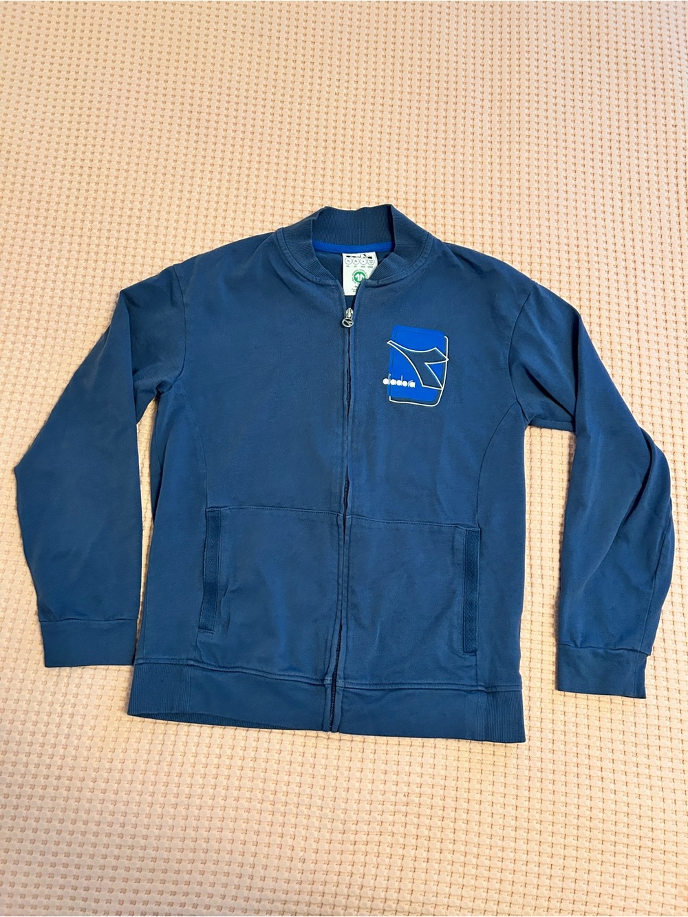 Kids Diadora Navy Zip Thin Cotton Jacket with Chest Graphic